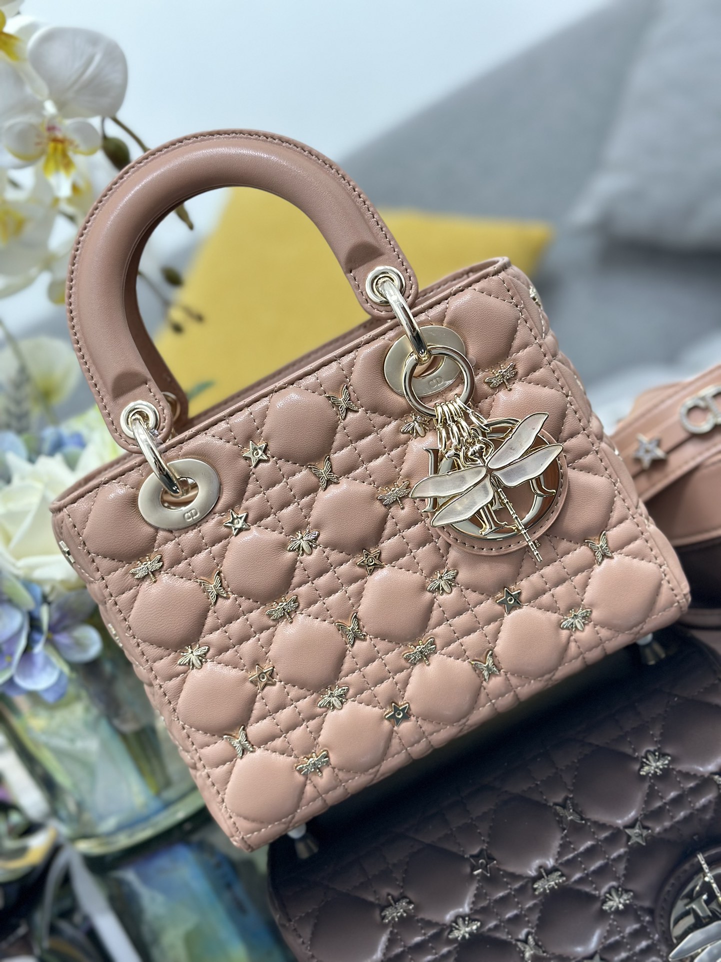 Small Lady Dior Bag Pink Lambskin with Dragonfly Nail